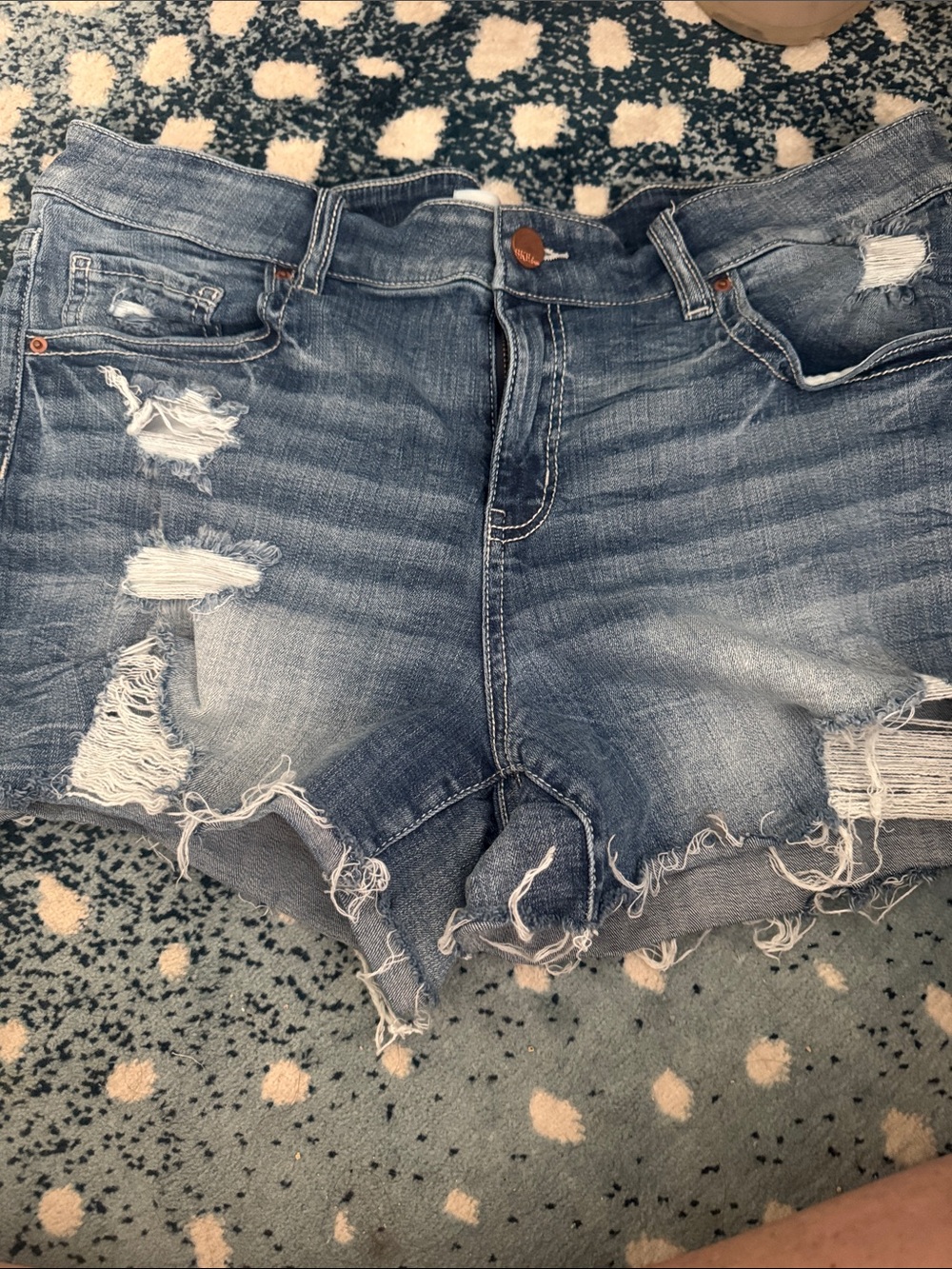 BKE Light Blue Distressed Denim Shortalls